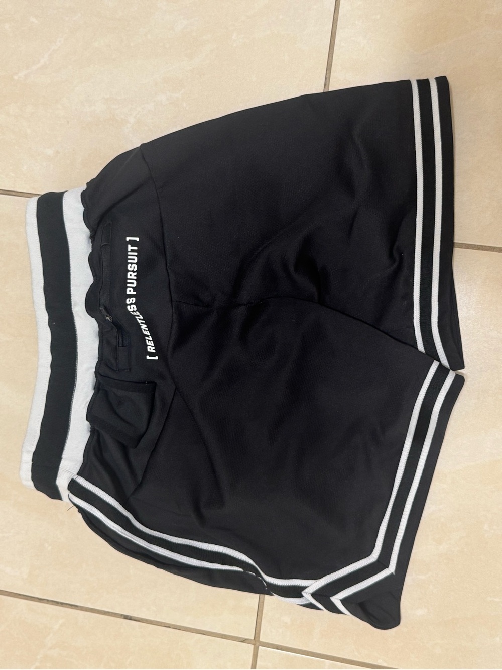 ASRV Black Athletic Shorts with White Stripe Trim - Picture 3 of 4